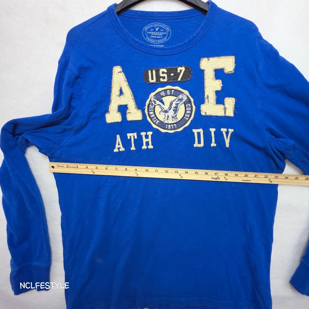 American Eagle Mens XXL Long Sleeve Graphic T-Shirt Blue Athletic Fit AEO 2964 - Picture 2 of 6